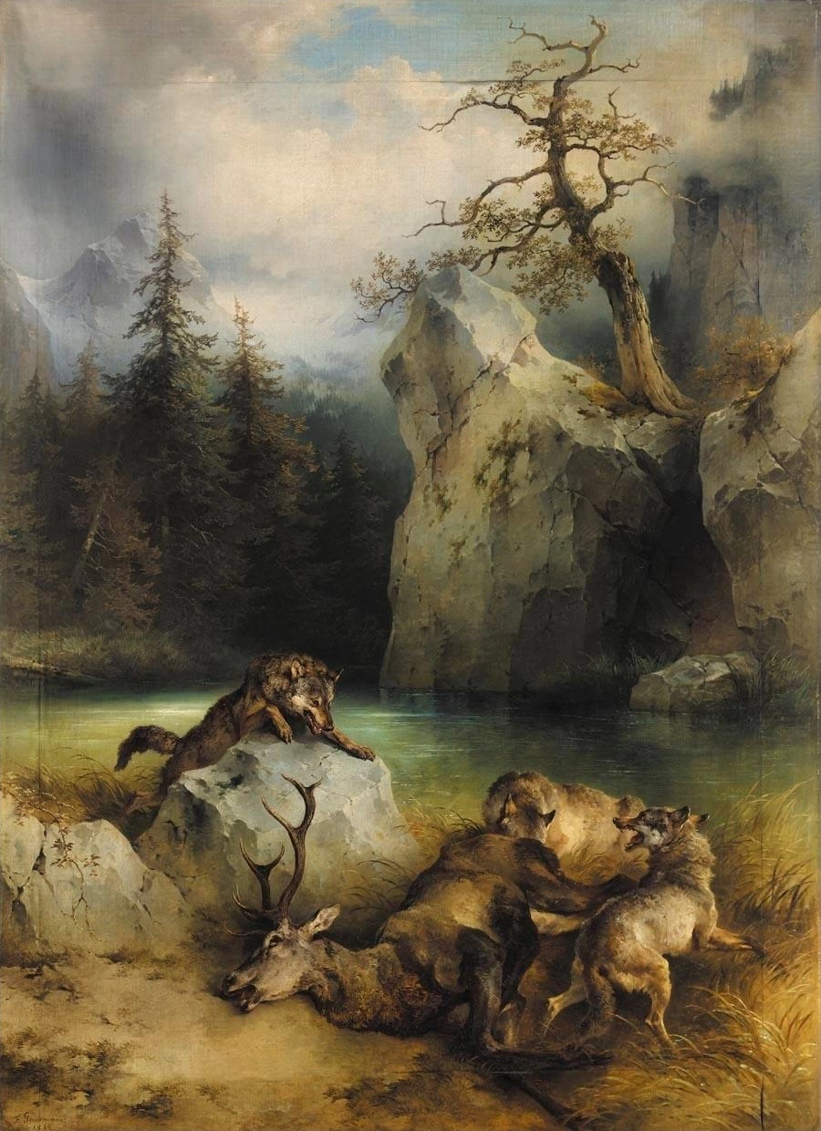 I lupi abbattono un cervo (1855)